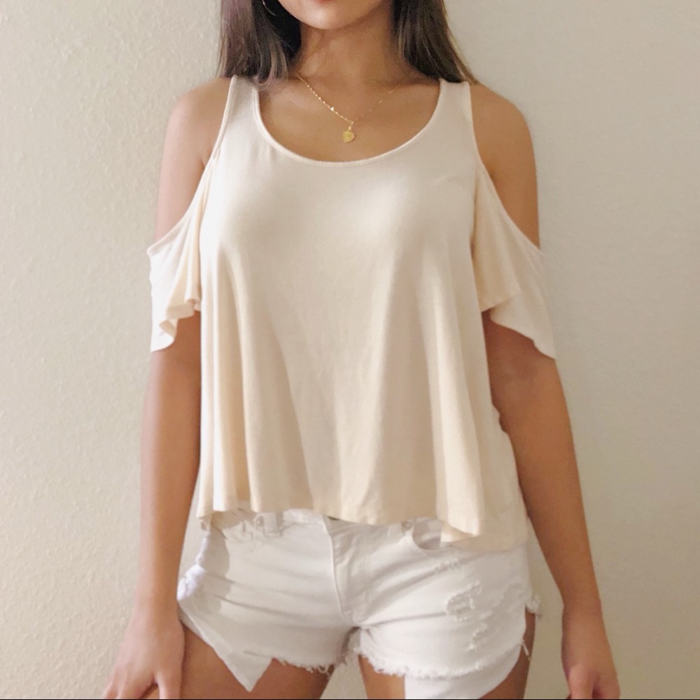 Cream Cutout Sleeve Flowy Top
